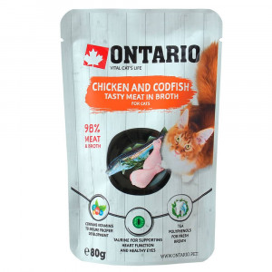 ONTARIO CAT POUCH CHICKEN COD konservi kaķiem Vista, menca buljonā 80g